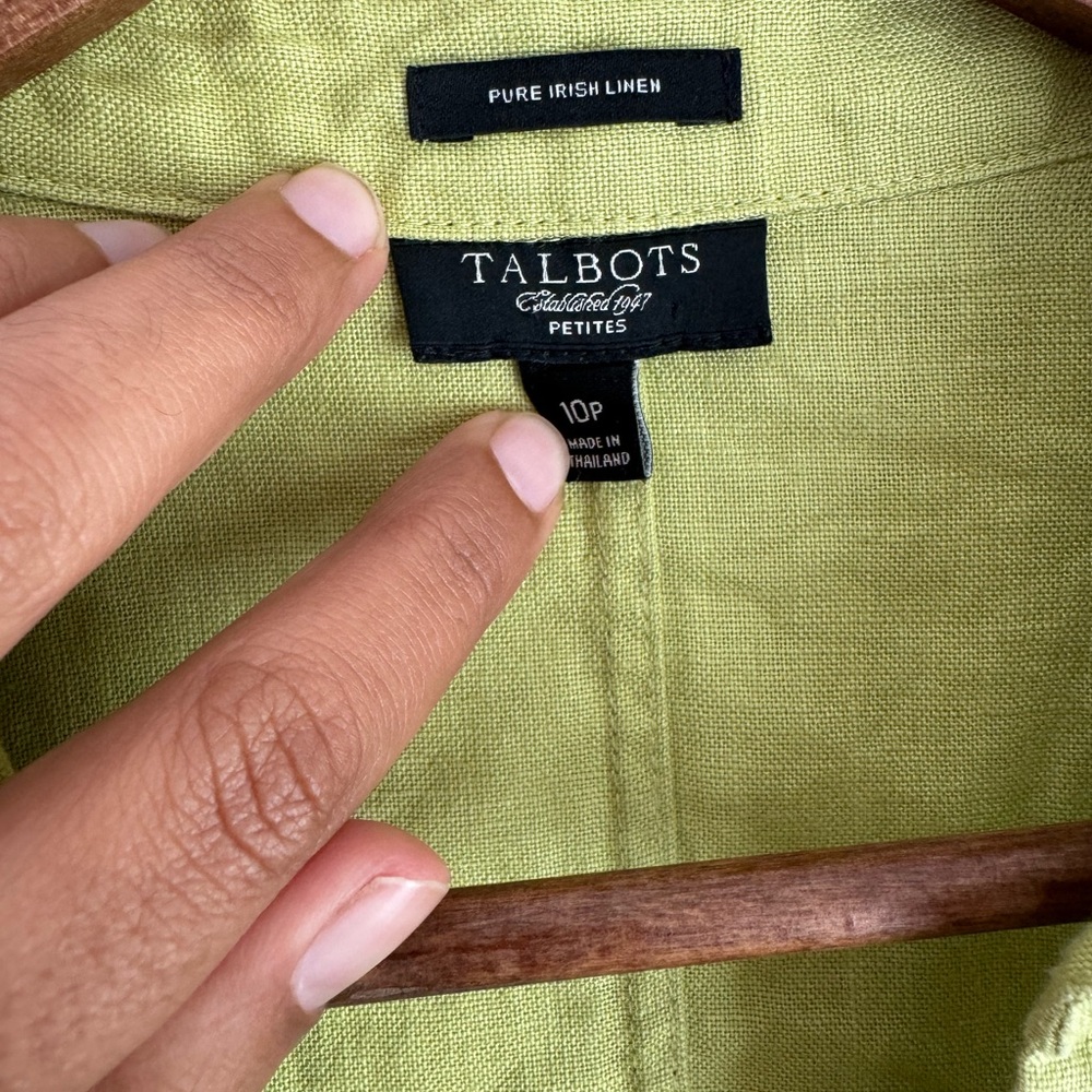 Chartreuse Pure Irish Linen Button Blouse Size 10 - image 3